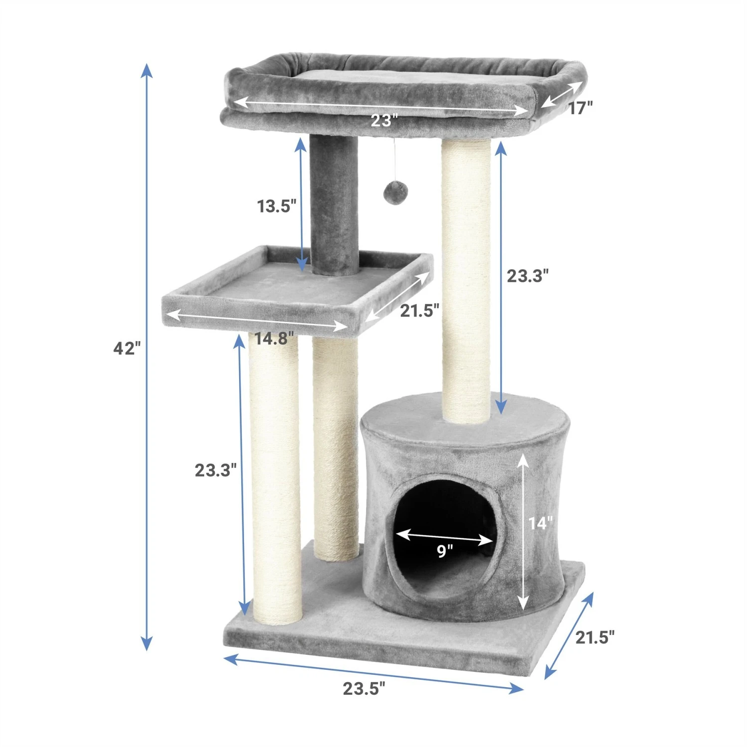 Frisco 42-in Heavy Duty Faux Fur Cat Tree & Condo Frisco 42-in Heavy Duty Faux Fur Cat Tree & Condo -Frisco Pet Hub 169398 PT1. AC SS1800 V1584451848