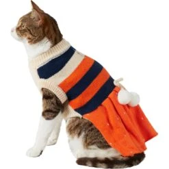 Frisco Pom Pom Bow Striped Dog & Cat Sweater Dress -Frisco Pet Hub 223722 PT2. AC SS1800 V1608820386