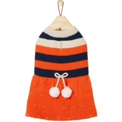 Frisco Pom Pom Bow Striped Dog & Cat Sweater Dress -Frisco Pet Hub 223722 PT3. AC SS1800 V1599501054