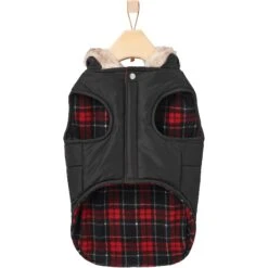 Frisco Mid-Heavyweight Cinching Insulated Dog & Cat Parka, Black/Red Plaid -Frisco Pet Hub 268382 PT5. AC SS1800 V1628822843