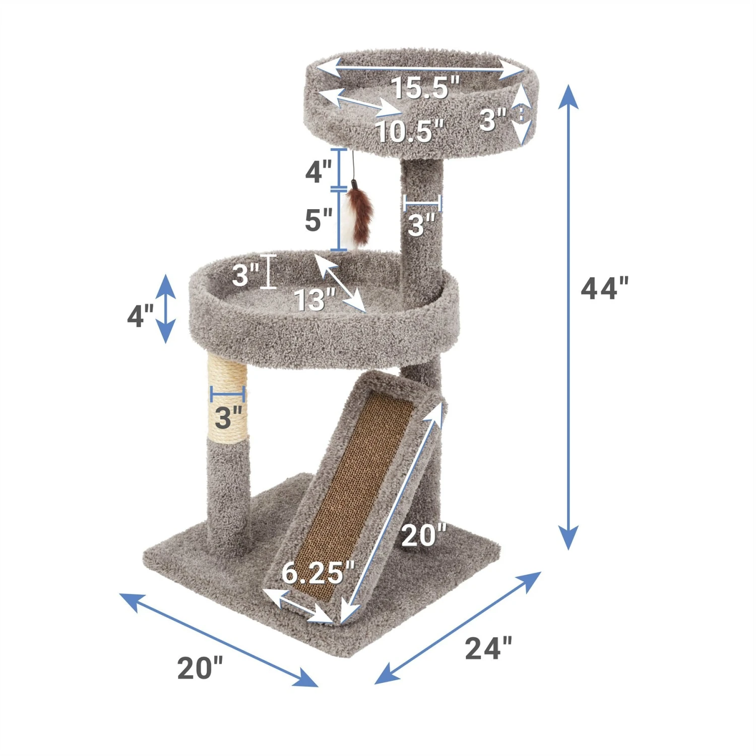 Frisco 44-in Real Carpet Cat Tree with Replaceable Corrugate Scratcher Frisco 44-in Real Carpet Cat Tree With Replaceable Corrugate Scratcher -Frisco Pet Hub 282757 PT1. AC SS1800 V1628879785