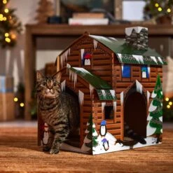 Frisco Holiday Log Cabin Cardboard Cat House -Frisco Pet Hub 287287 PT4. AC SS1800 V1695045245