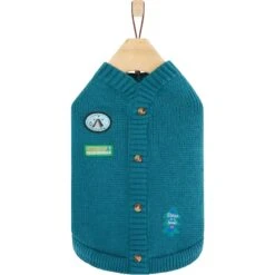Frisco Teal Button Down Dog & Cat Sweater -Frisco Pet Hub 353580 PT4. AC SS1800 V1659727011
