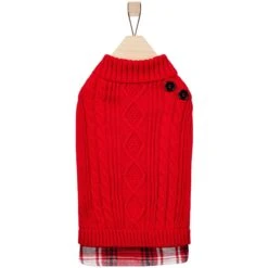 Frisco Plaid Cable Knit Dog & Cat Sweater -Frisco Pet Hub 353611 PT4. AC SS1800 V1659726603