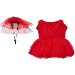 Frisco Red Ruffle Dog & Cat Dress + Headpiece -Frisco Pet Hub 707286 PT4. AC SS1800 V1689278820