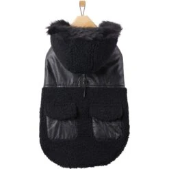 Frisco Medium Weight Faux Leather Dog & Cat Parka With Faux Fur Trimmed Hood, Black 3 Frisco Medium Weight Faux Leather Dog & Cat Parka With Faux Fur Trimmed Hood, Black -Frisco Pet Hub 719798 PT3. AC SS1800 V1692978853