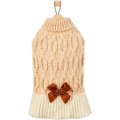 Frisco Cable Knit Dog & Cat Sweater Dress With Velvet Bow -Frisco Pet Hub 745838 PT4. AC SS1800 V1694793759