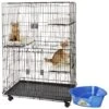 Frisco Collapsible Wire Cat Cage Playpen & Van Ness High Side Corner Cat Litter Pan, Blue