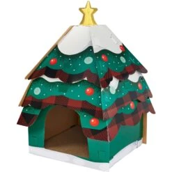 Frisco Holiday Log Cabin Cardboard Cat House & Frisco Holiday Christmas Tree Cardboard Cat House -Frisco Pet Hub 986238 PT5. AC SS1800 V1698257734